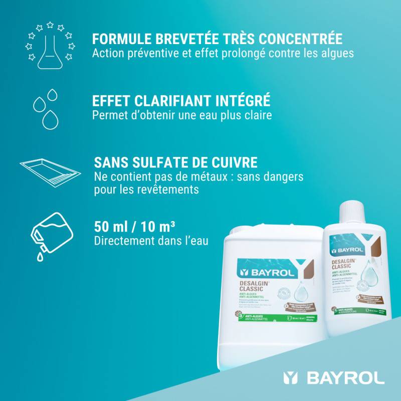 Anti-algues et clarifiant d'eau Bayrol Desalgin Classic 6 litres - Image 6