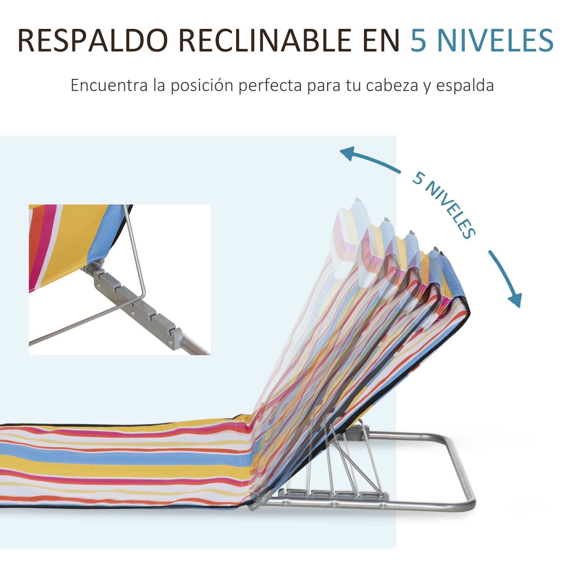 Lot de 2 Tapis de Plage Pliables avec Dossier et Appui-Tête Réglables, Tissu Oxford et Cadre Acier, Sac de Transport, 124 x 53 x 45 cm, Multicolore - Image 6