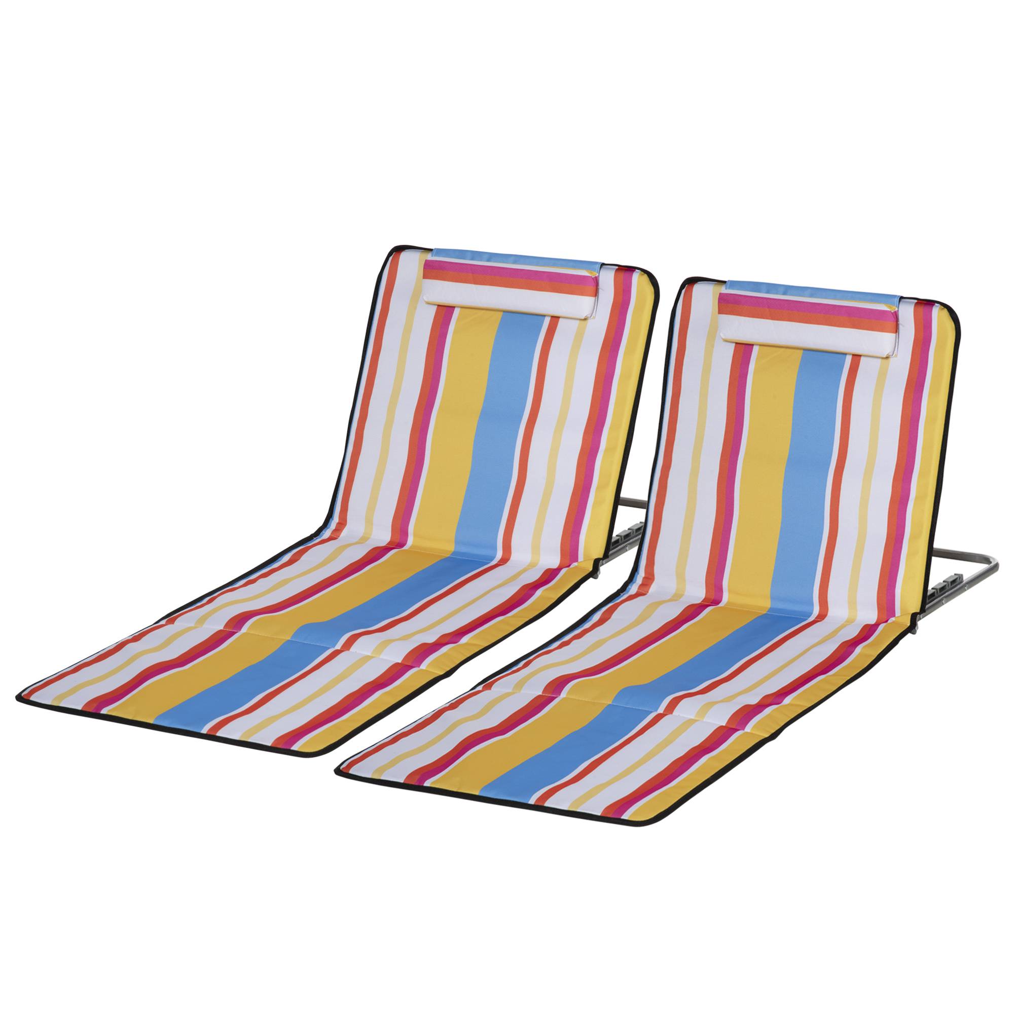 Lot de 2 Tapis de Plage Pliables avec Dossier et Appui-Tête Réglables, Tissu Oxford et Cadre Acier, Sac de Transport, 124 x 53 x 45 cm, Multicolore - Image 2