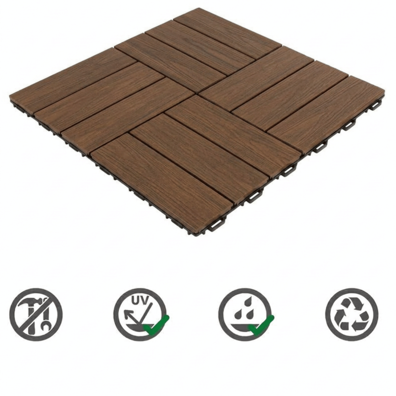 Dalle clipsable jardin finition bois "A l'italienne" - 56 x56 cm - Marron - ArtPlast - Image 2