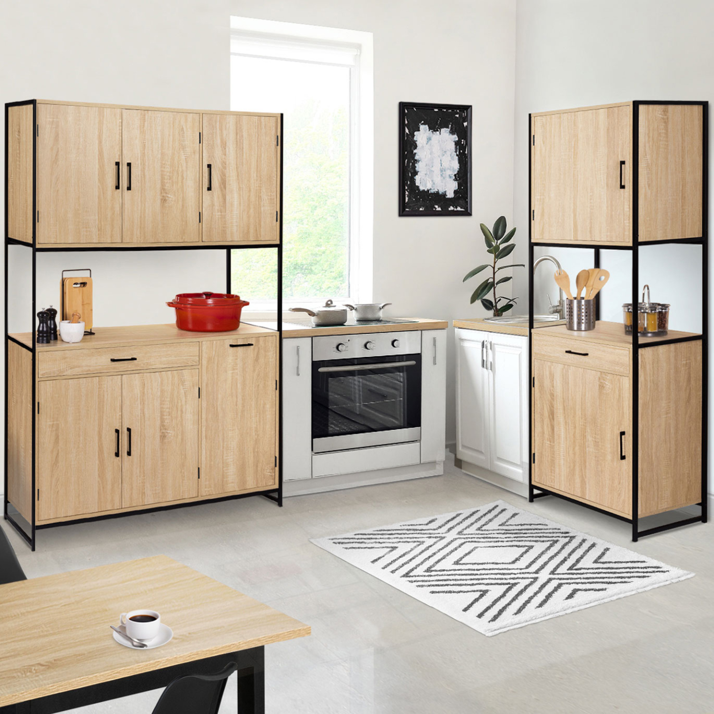 Buffet de cuisine 60 CM DETROIT meuble 2 portes design industriel + tiroir - Image 7