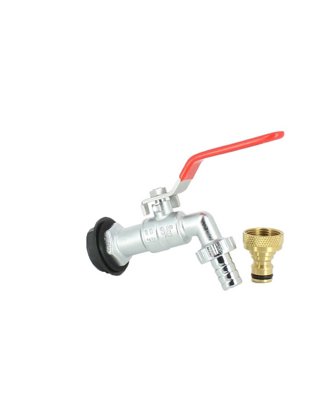 Robinet laiton chromé 15 mm + Nez 20X27 pour Récupérateur Eau - Imagen 1