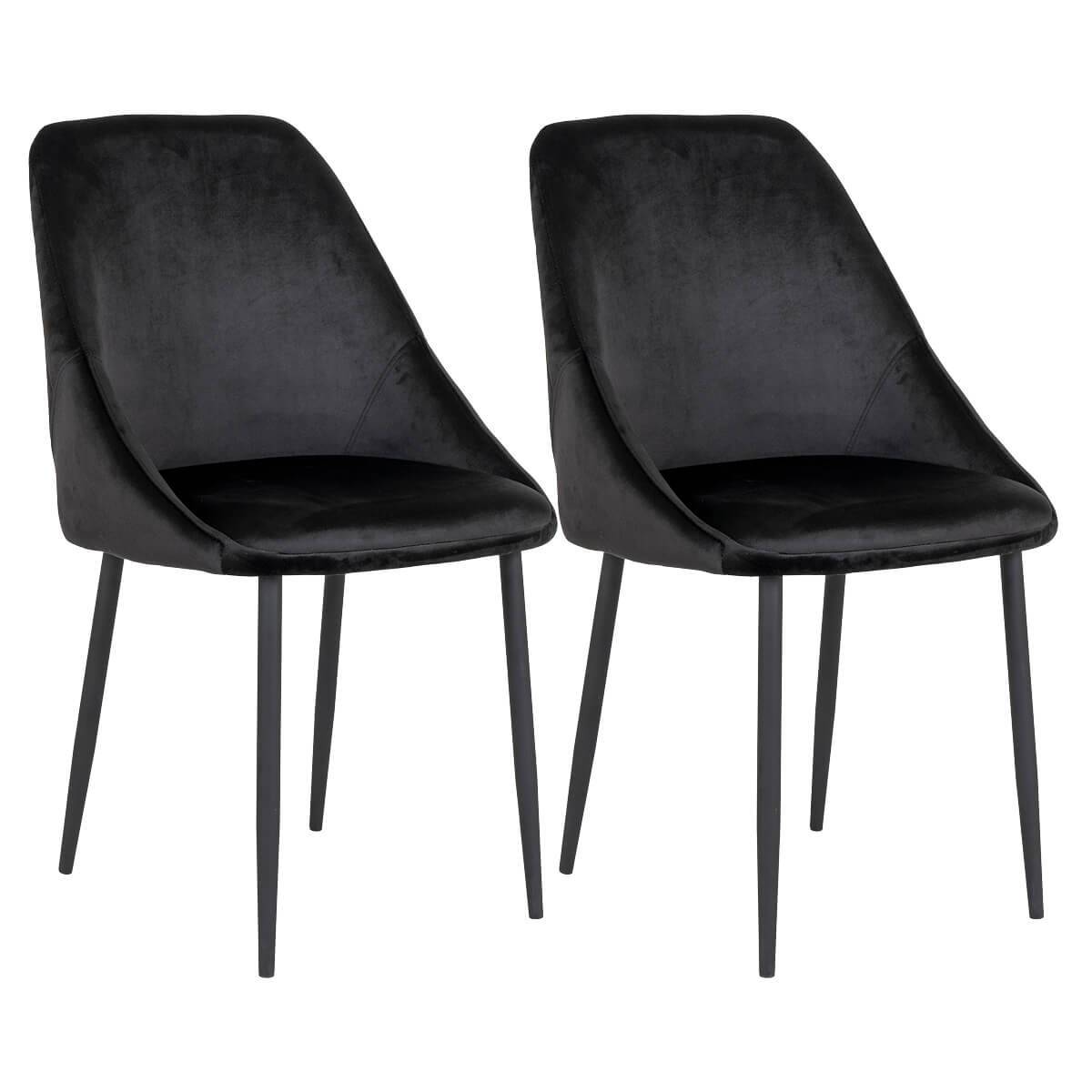 ALTOBUY - Lot de 2 Chaises Velours Noir et Pieds Acier - TINTO - Image 1