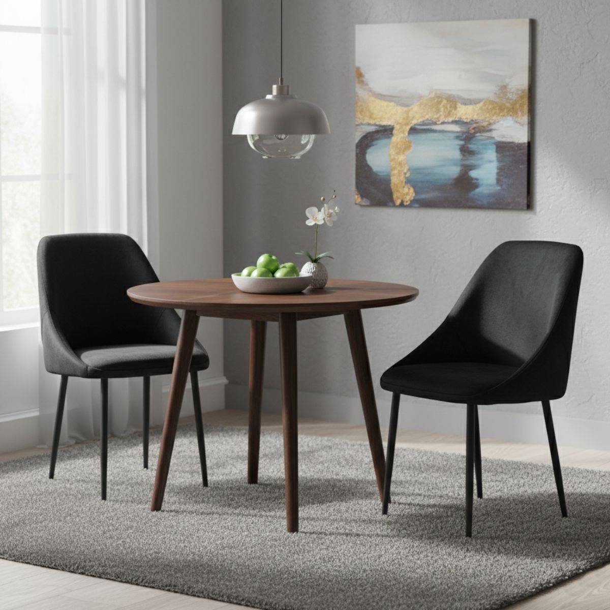 ALTOBUY - Lot de 2 Chaises Velours Noir et Pieds Acier - TINTO - Image 2