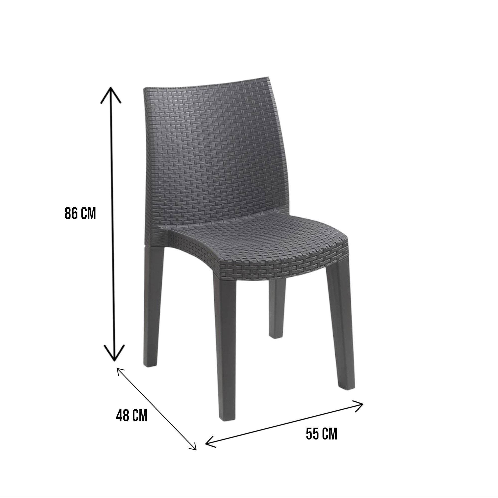 Dmora - Chaise d'extérieur Dmondin, Siège de jardin, Chaise pour table à manger, Fauteuil d'extérieur effet rotin, 48x55h86 cm, Anthracite - Dmora - Imagen 3