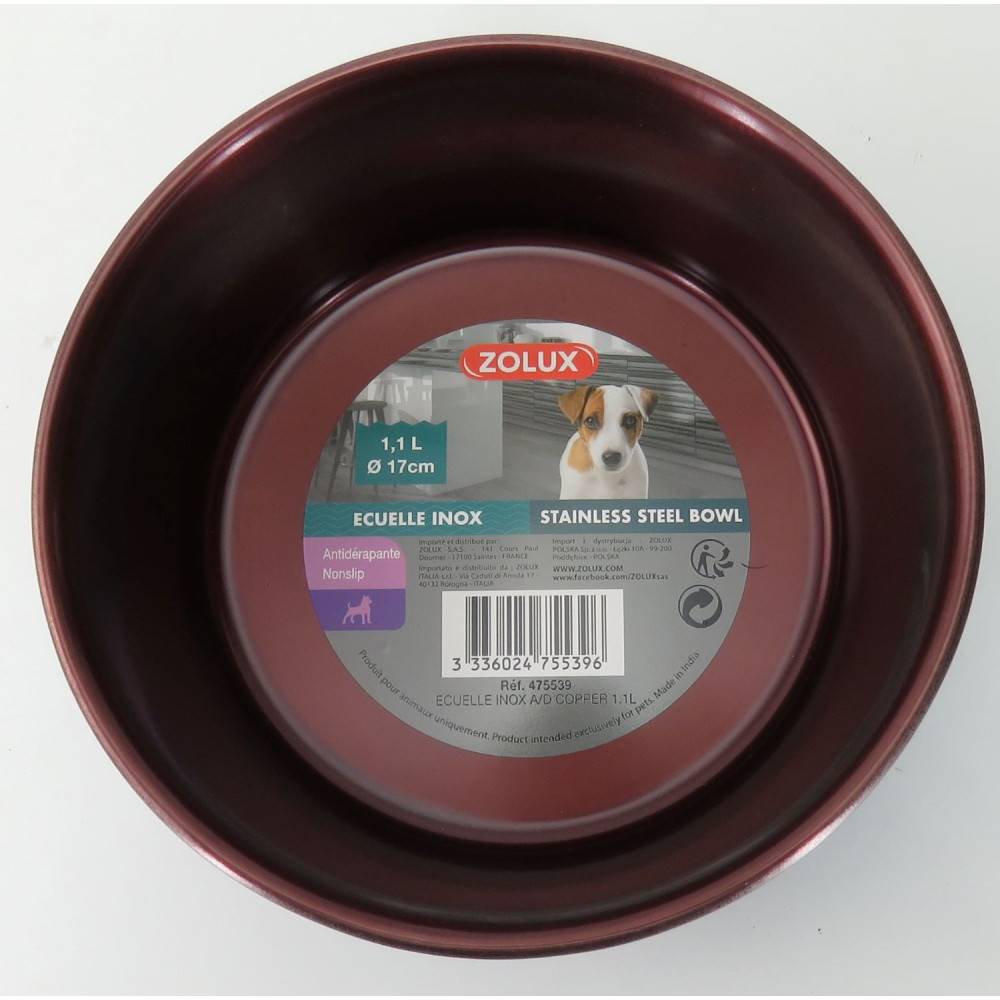 Zolux - Ecuelle inox 1.1l ø 17 cm couleur rouge bordeaux pour chien - Imagen 1