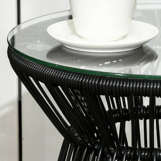 Table basse ronde Résine tressée Jardin & terrasse Plateau verre trempé 40x40x42cm Noir - ComfortXL Outdoor Living - Image 9