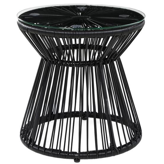 Table basse ronde Résine tressée Jardin & terrasse Plateau verre trempé 40x40x42cm Noir - ComfortXL Outdoor Living - Image 2