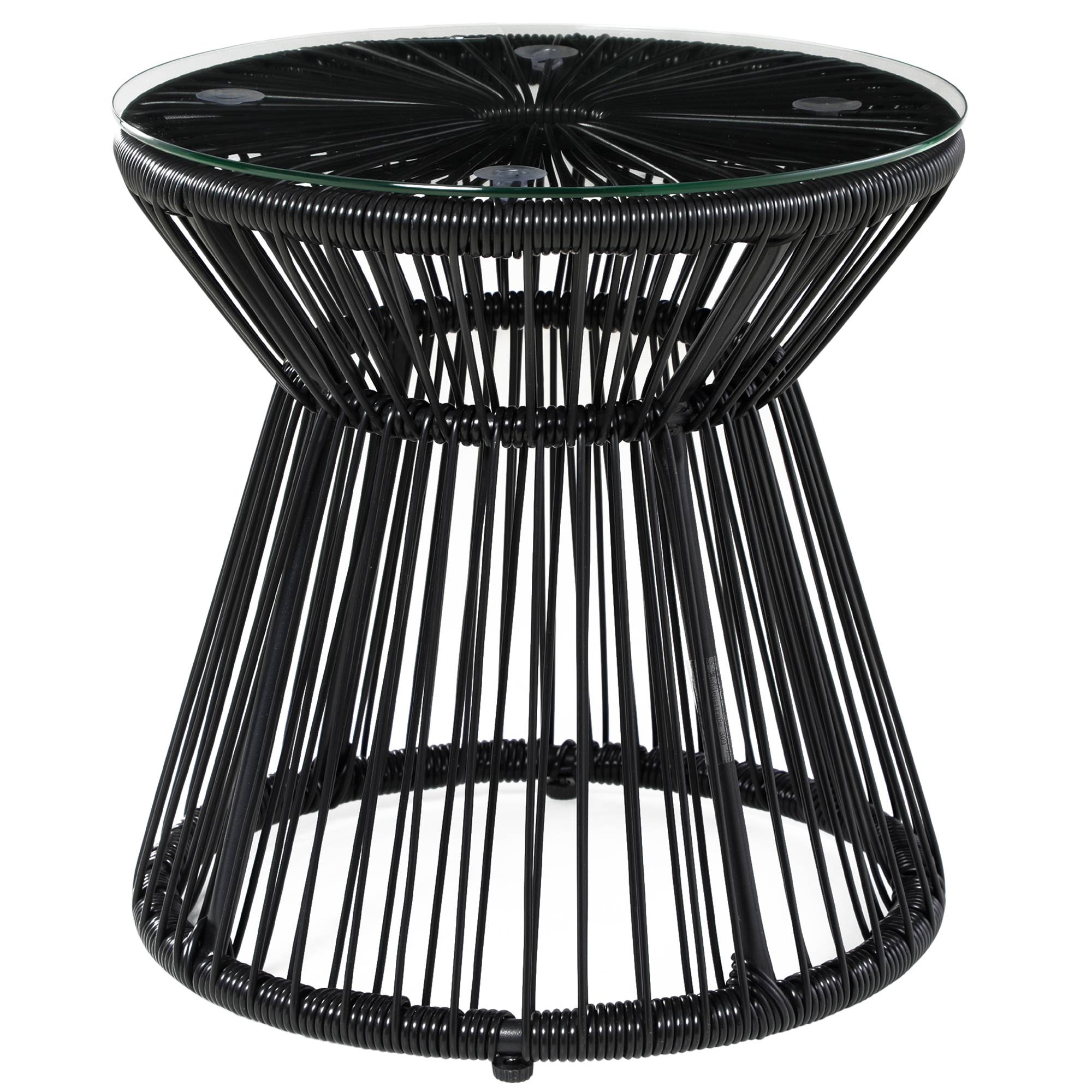 Table basse ronde Résine tressée Jardin & terrasse Plateau verre trempé 40x40x42cm Noir - ComfortXL Outdoor Living - Image 2