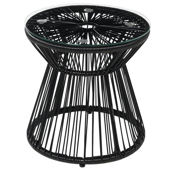 Table basse ronde Résine tressée Jardin & terrasse Plateau verre trempé 40x40x42cm Noir - ComfortXL Outdoor Living - Image 1