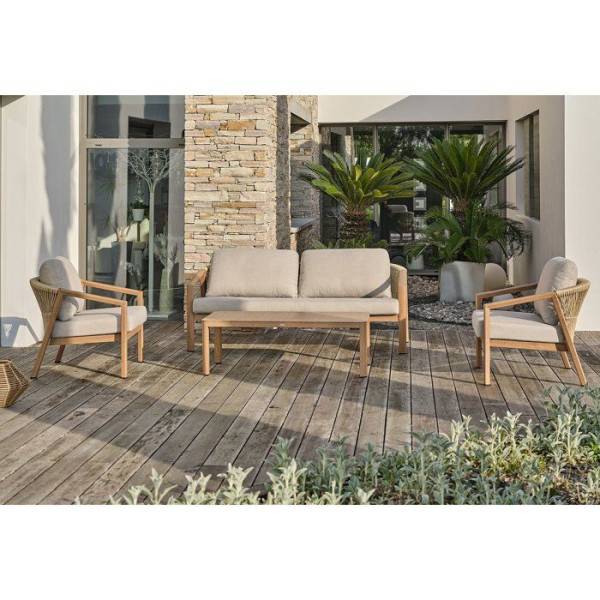 Dcb Garden - Salon bas de jardin - Gris - Aluminium imitation bois - 5 places - Goya - Image 6