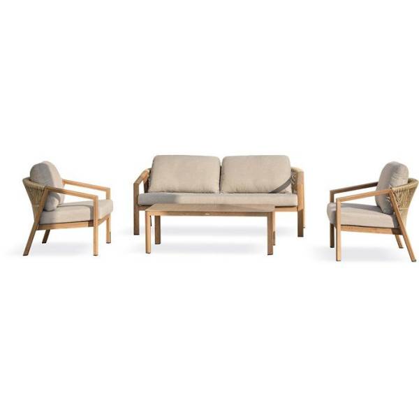 Dcb Garden - Salon bas de jardin - Gris - Aluminium imitation bois - 5 places - Goya - Image 1