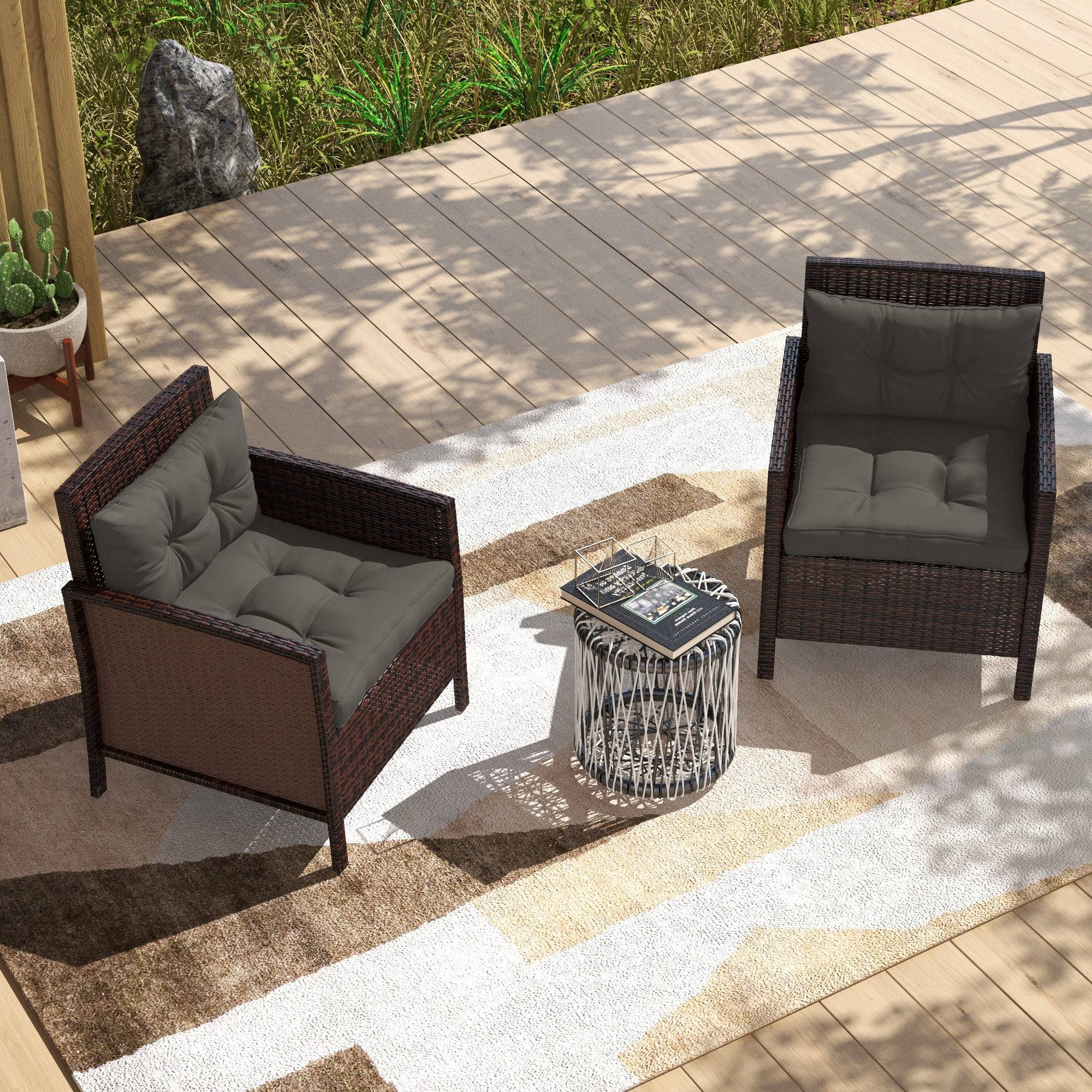 Outsunny - Lot 4 coussins jardin 2 assise + 2 dossier capitonné polyester gris anthracite - Outsunny - Image 6