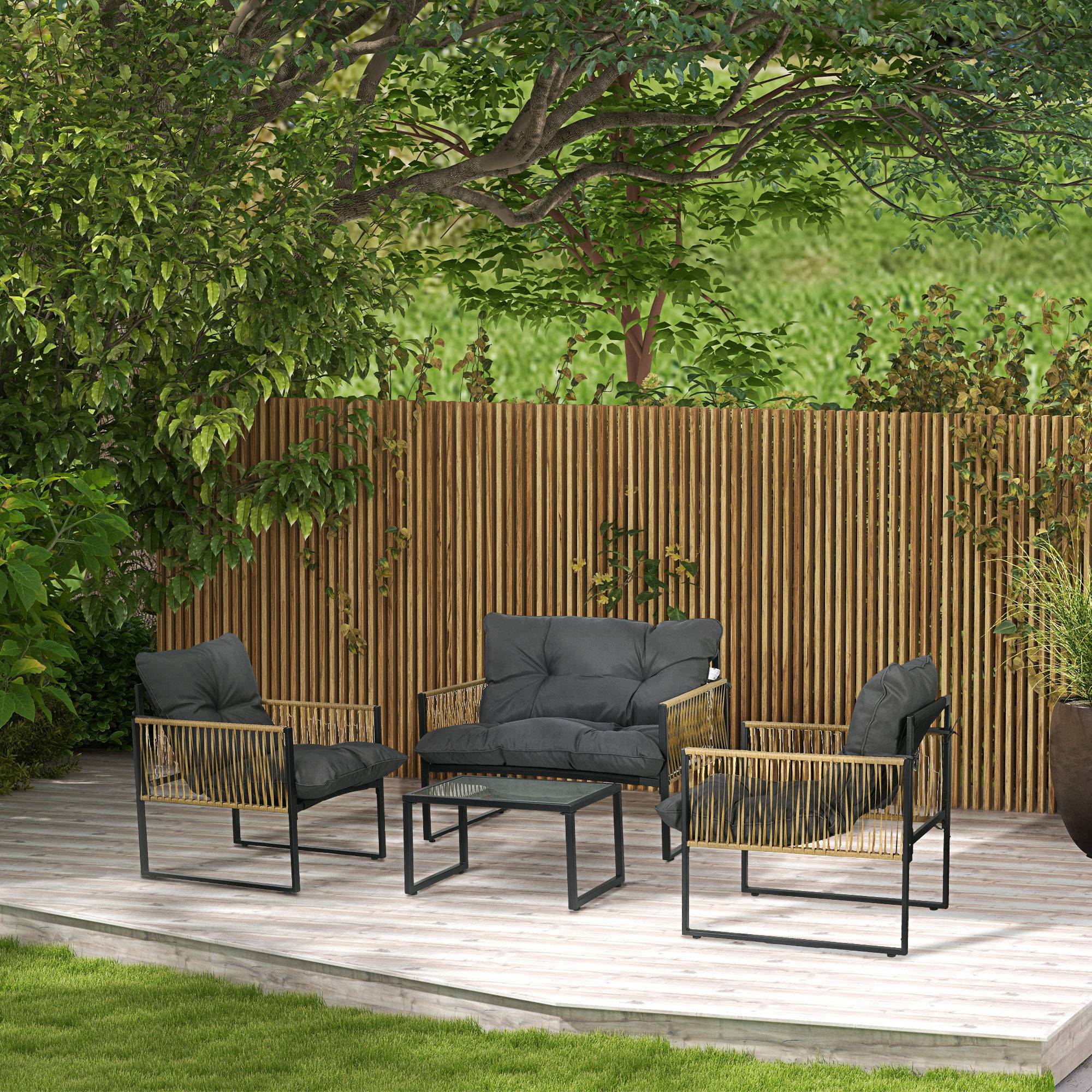 Ensemble salon de jardin 4 pièces | Mobilier de jardin Gris Résine tressée 106x70x72 cm - Image 3