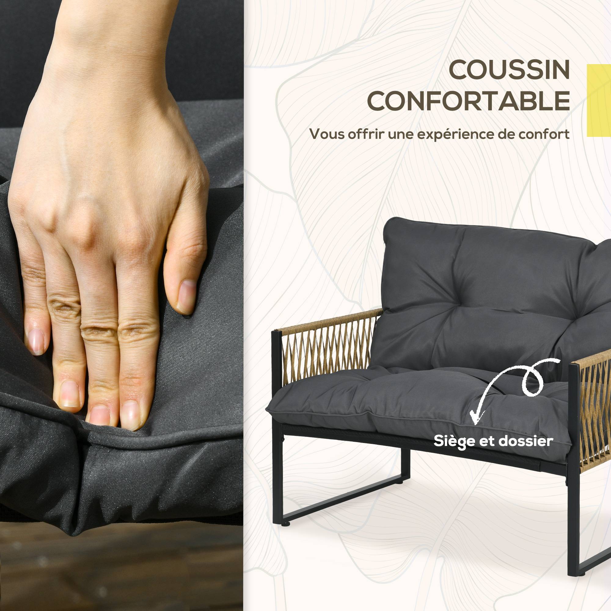 Ensemble salon de jardin 4 pièces | Mobilier de jardin Gris Résine tressée 106x70x72 cm - Image 7