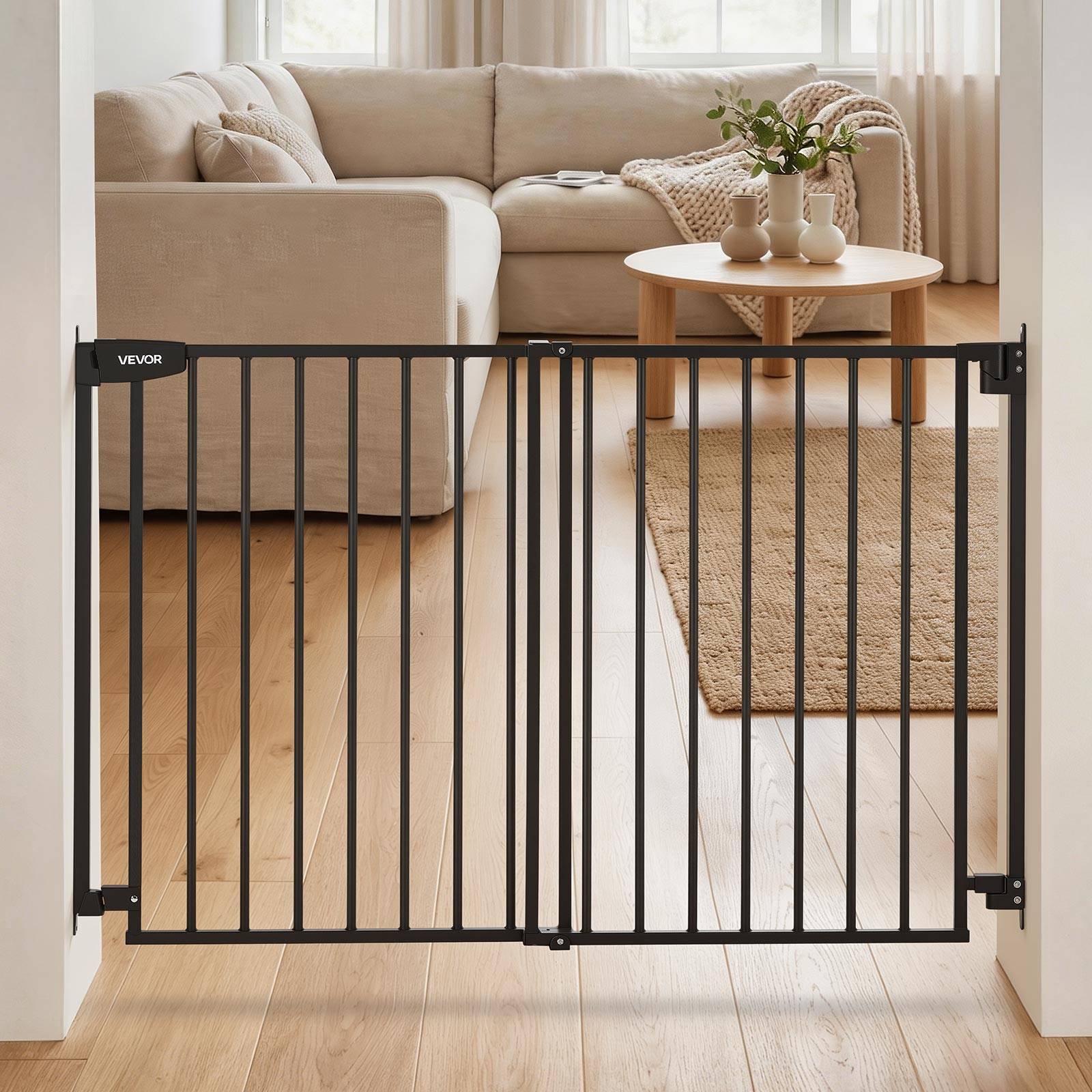 Vevor - VEVOR Barrière de sécurité bébé réglable 778–1210 mm, hauteur 760 mm, sans barre au sol, fixation par perçage, double verrouillage, noir. - Image 8