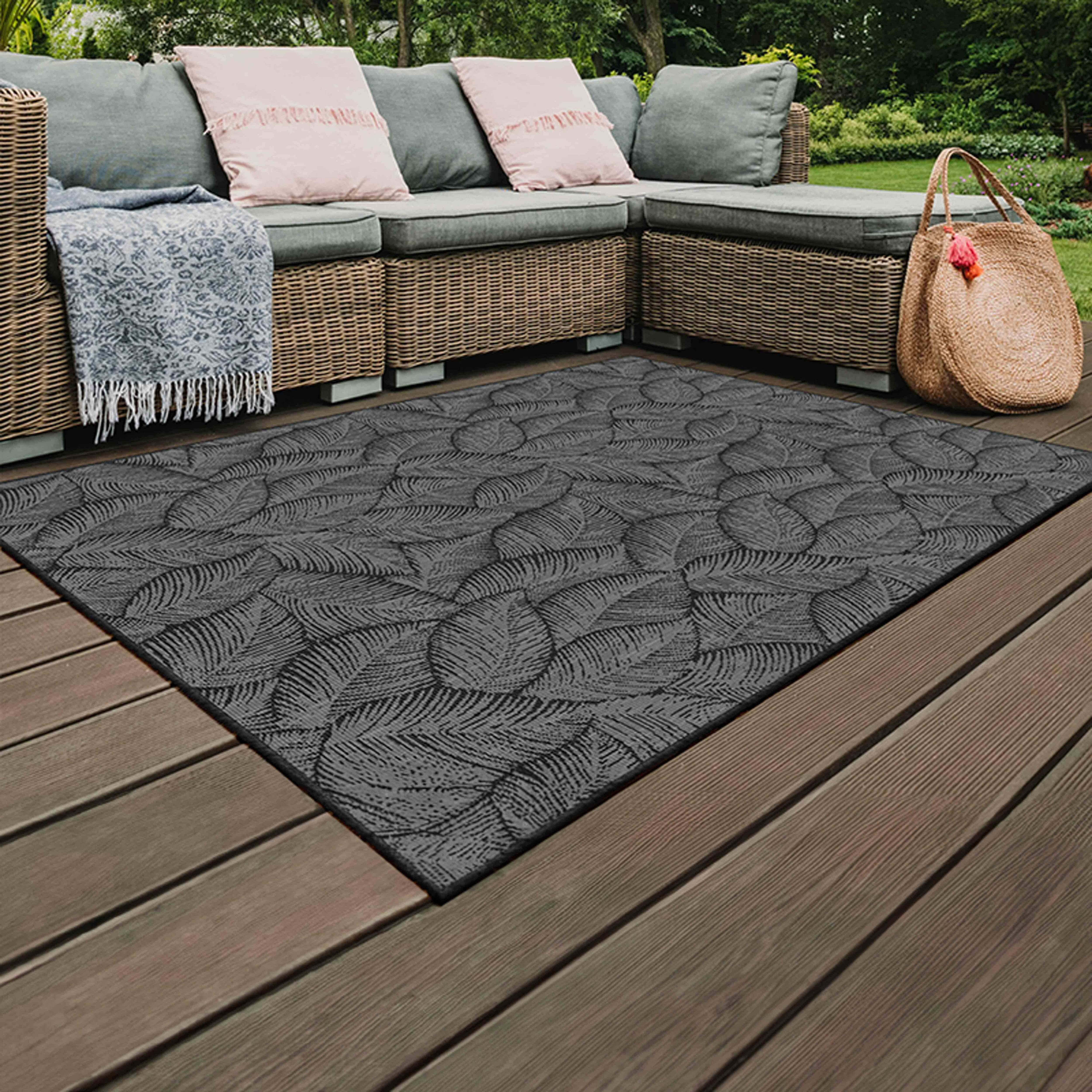 Oviala - Tapis d'extérieur en polypropylène 200 x 290 cm noir Folia - Oviala - Imagen 2