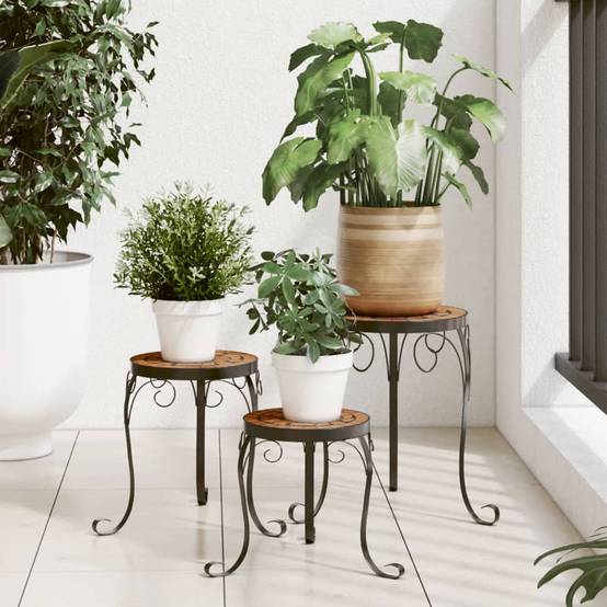 Set de 3 Supports à Plantes Céramique et Fer Design Mosaïque pour Jardin Balcon Patio Terre Cuite – ComfortXL Outdoor Living - Image 1