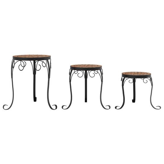 Set de 3 Supports à Plantes Céramique et Fer Design Mosaïque pour Jardin Balcon Patio Terre Cuite – ComfortXL Outdoor Living - Image 4