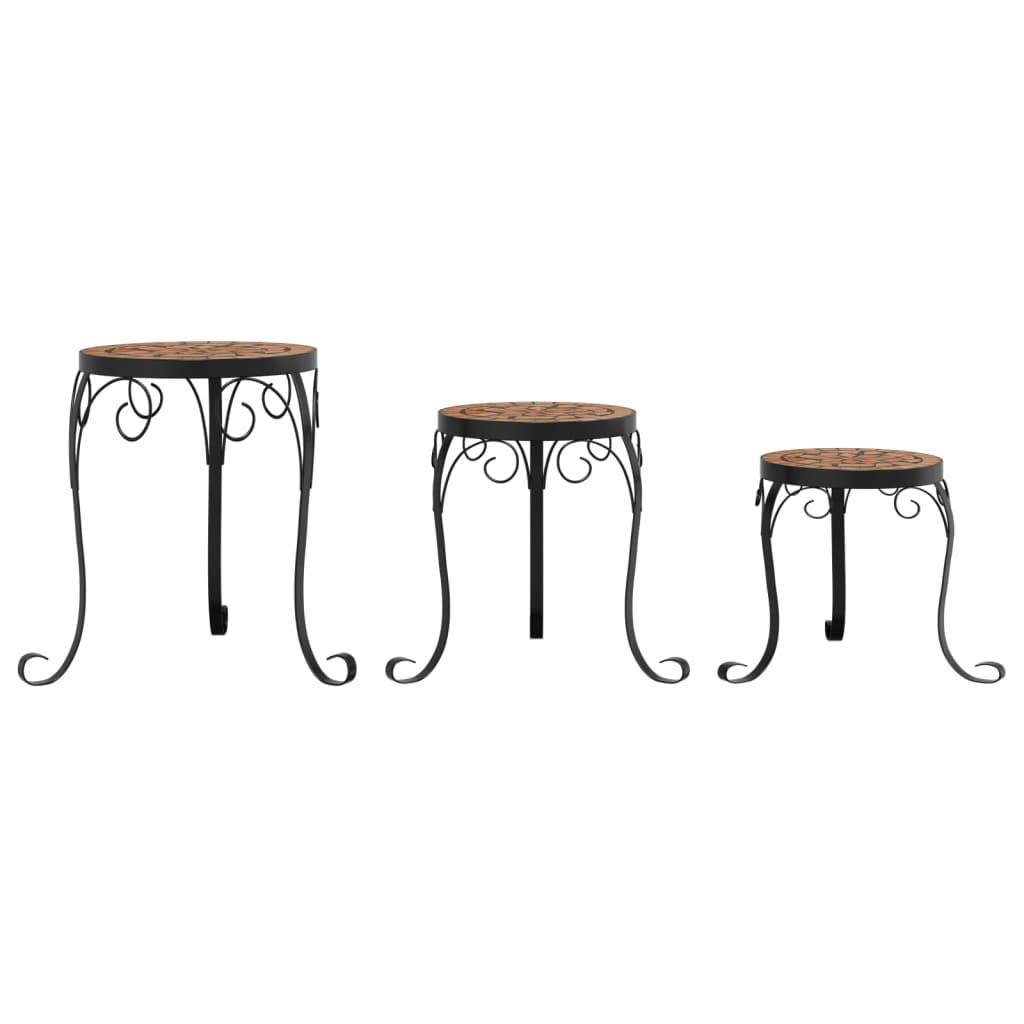 Set de 3 Supports à Plantes Céramique et Fer Design Mosaïque pour Jardin Balcon Patio Terre Cuite – ComfortXL Outdoor Living - Imagen 4