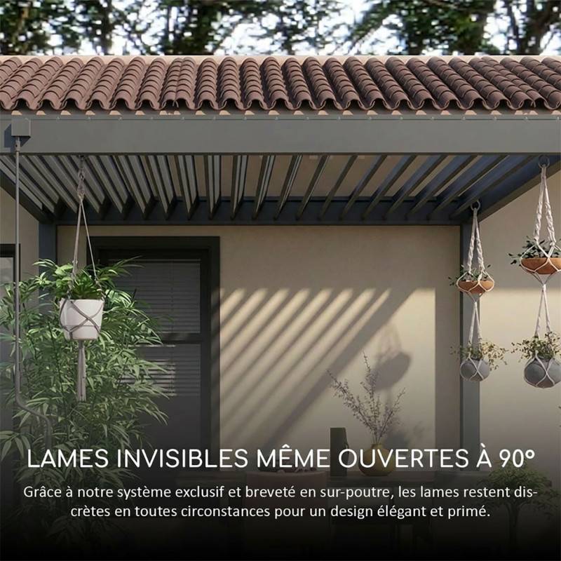 Ombrea - Pergola Bioclimatique motorisée Ombréa 4x8M adossée – Anthracite et Blanc - Image 8