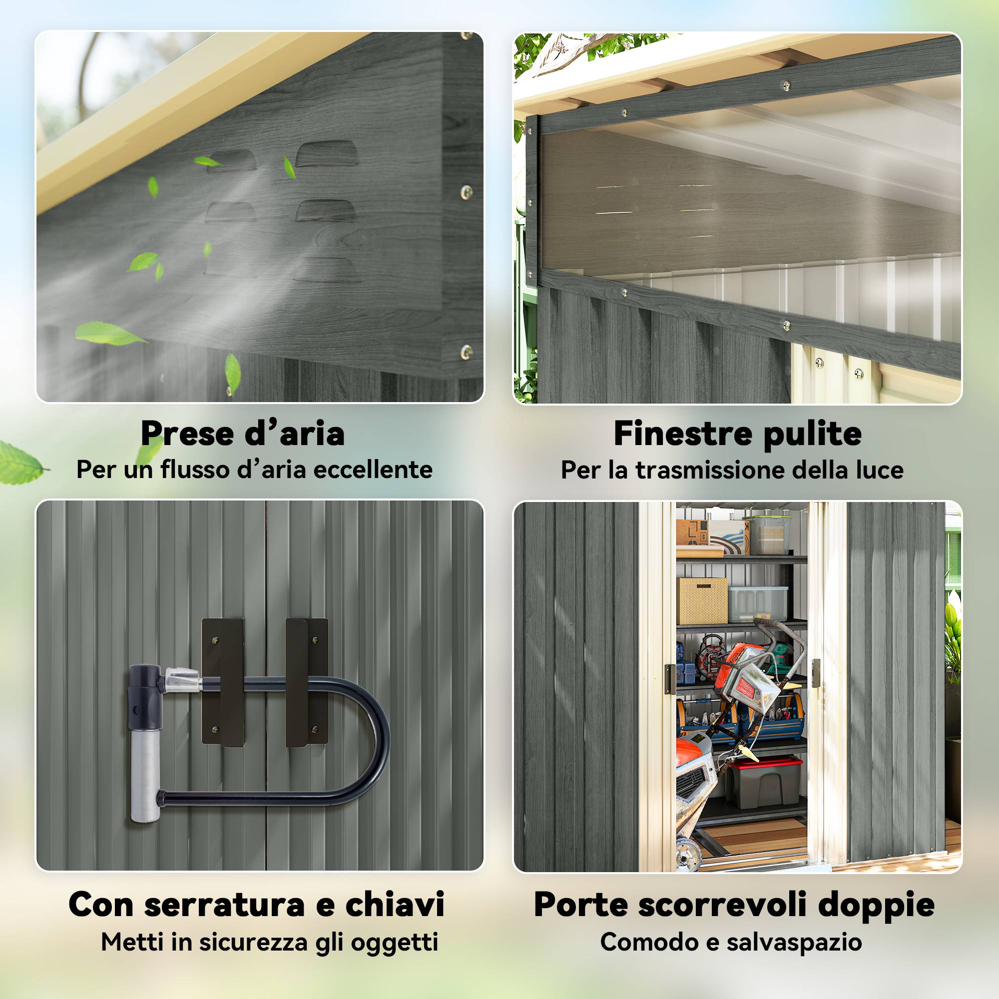 Abri de jardin avec portes coulissantes et plancher en acier, 195 x 122 x 181,5 cm, gris clair - Image 9