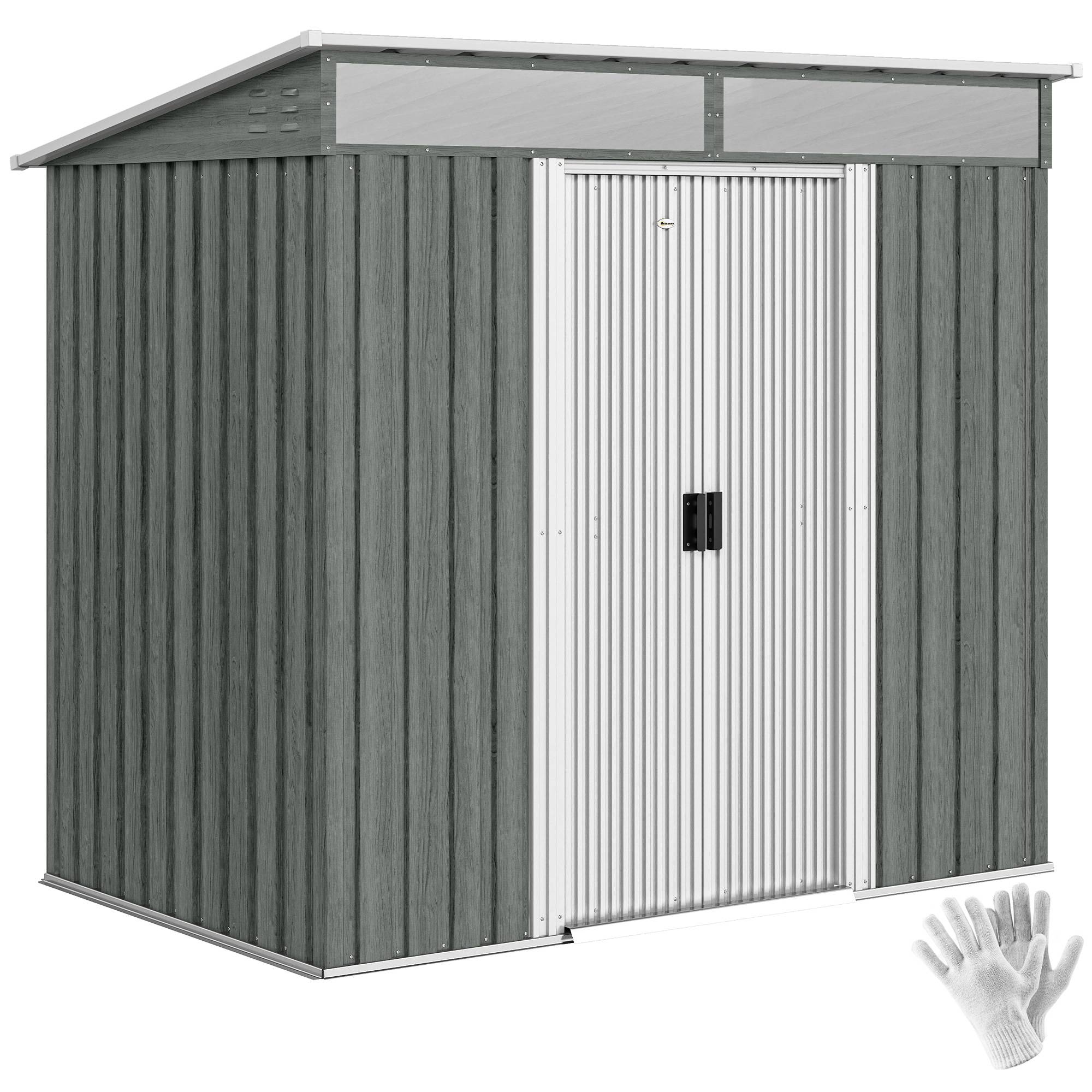 Abri de jardin avec portes coulissantes et plancher en acier, 195 x 122 x 181,5 cm, gris clair - Image 1