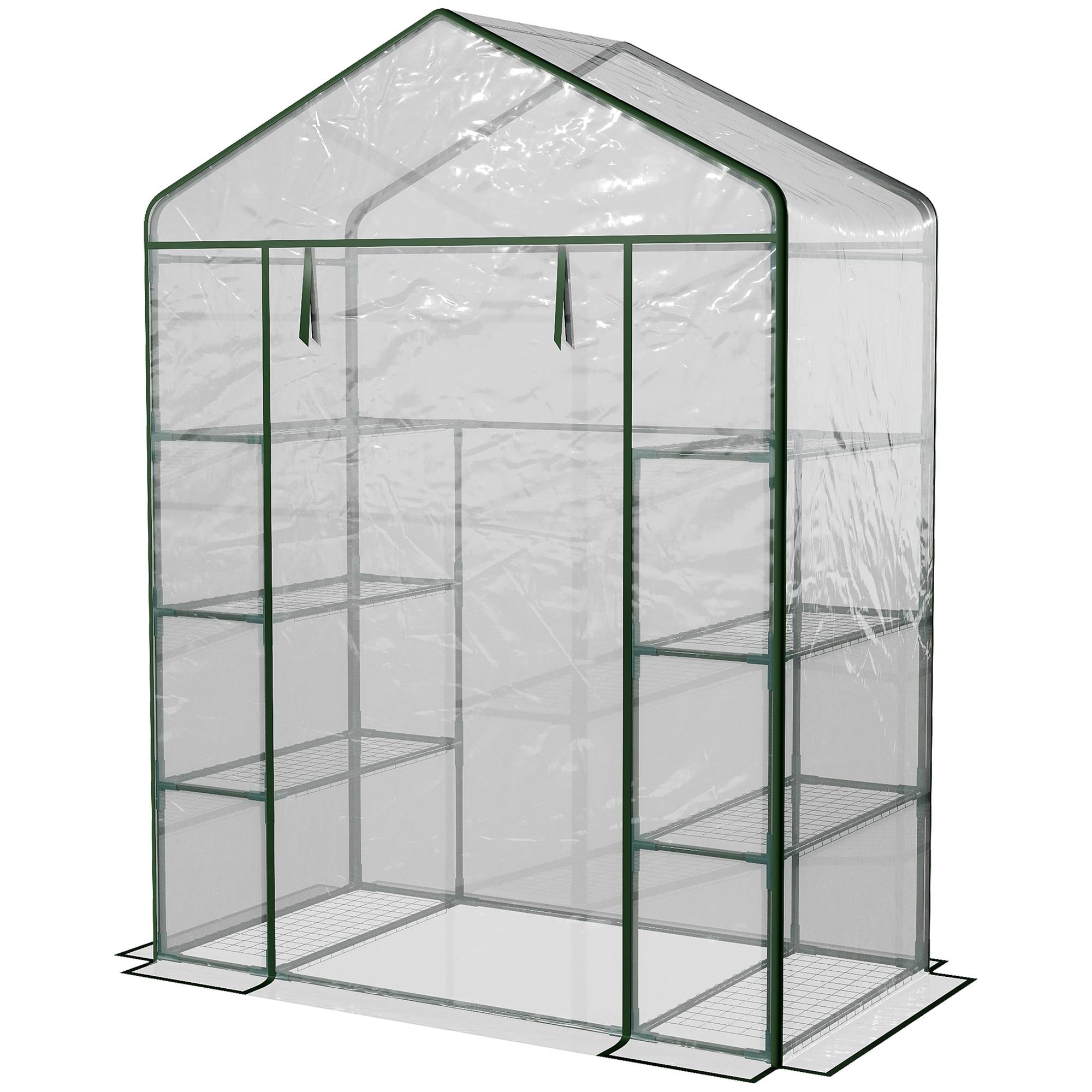 Serre transparente d'extérieur 143x73x195cm à 4 niveaux, étagères acier pour tomates et fleurs - Image 2