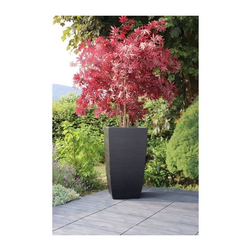Eda - Eda Bac A Fleurs Carré Haut Diva Stone 42 L - Avec Bac Amovible - Extérieur Ou Intérieur - Décor Vagues - 43,5 X 43,5 X H.78 - Imagen 3