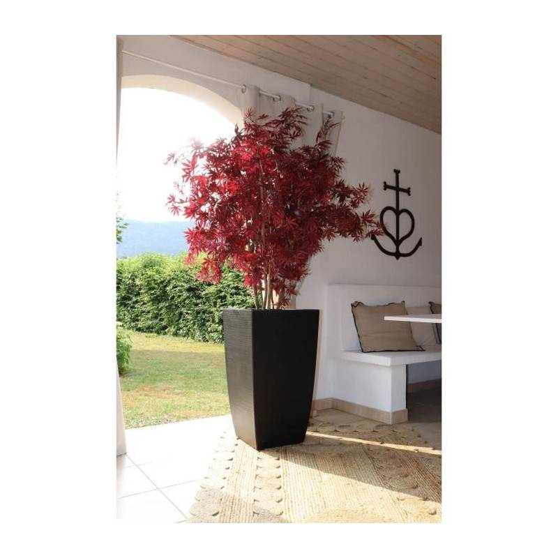 Eda - Eda Bac A Fleurs Carré Haut Diva Stone 42 L - Avec Bac Amovible - Extérieur Ou Intérieur - Décor Vagues - 43,5 X 43,5 X H.78 - Imagen 2