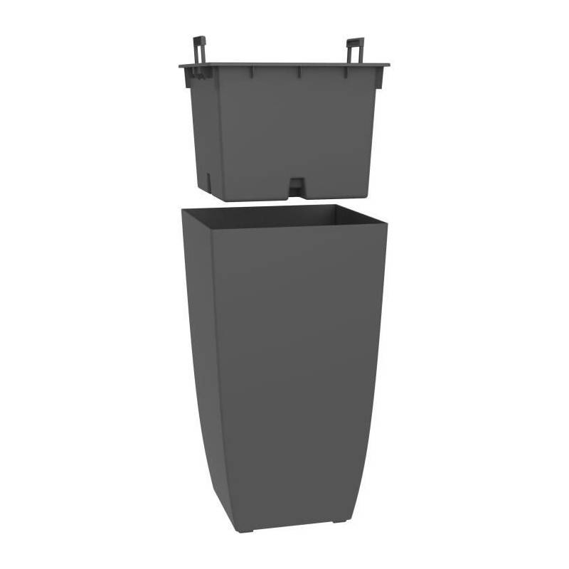 Eda - Eda Bac A Fleurs Carré Haut Diva Stone 42 L - Avec Bac Amovible - Extérieur Ou Intérieur - Décor Vagues - 43,5 X 43,5 X H.78 - Imagen 5