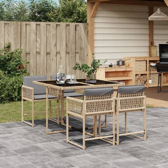 ComfortXL - Petit Salon de Jardin Encastrable 5 Pièces Résine Tressée Table Verre Trempé Balcon Terrasse Beige – ComfortXL Outdoor Living - Image 1