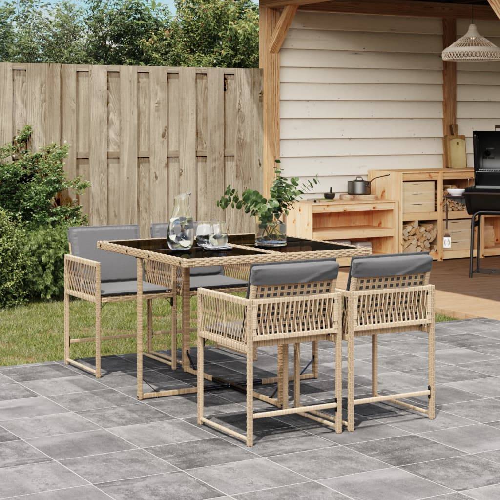 ComfortXL - Petit Salon de Jardin Encastrable 5 Pièces Résine Tressée Table Verre Trempé Balcon Terrasse Beige – ComfortXL Outdoor Living - Image 1