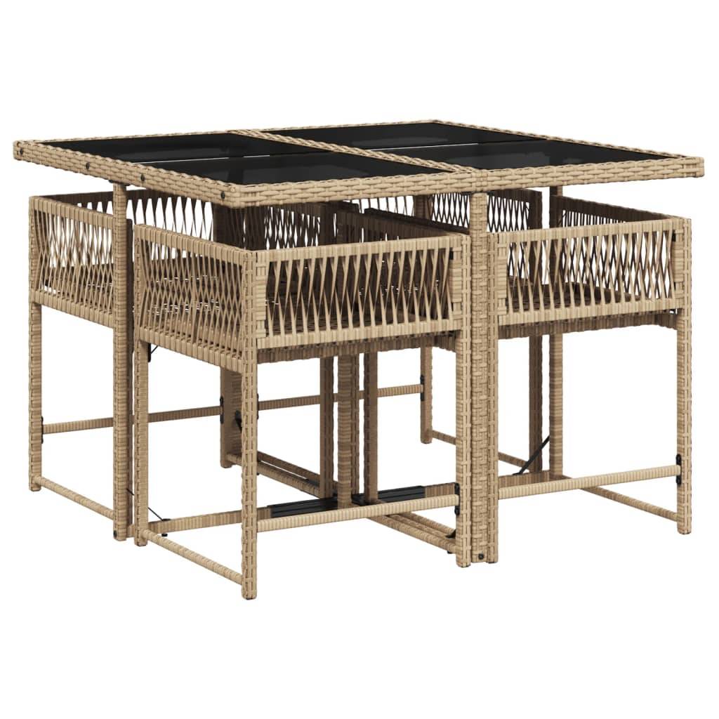 ComfortXL - Petit Salon de Jardin Encastrable 5 Pièces Résine Tressée Table Verre Trempé Balcon Terrasse Beige – ComfortXL Outdoor Living - Image 3