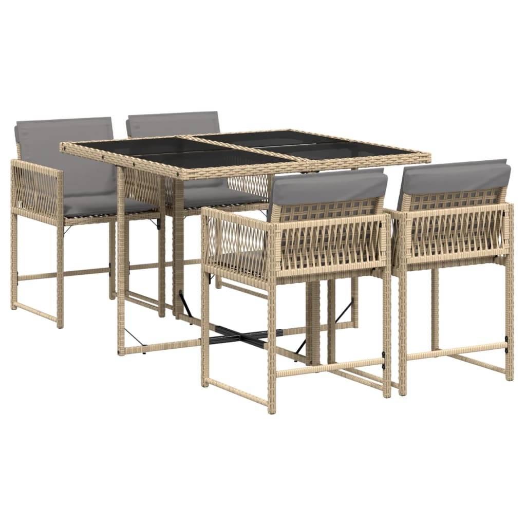 ComfortXL - Petit Salon de Jardin Encastrable 5 Pièces Résine Tressée Table Verre Trempé Balcon Terrasse Beige – ComfortXL Outdoor Living - Image 2