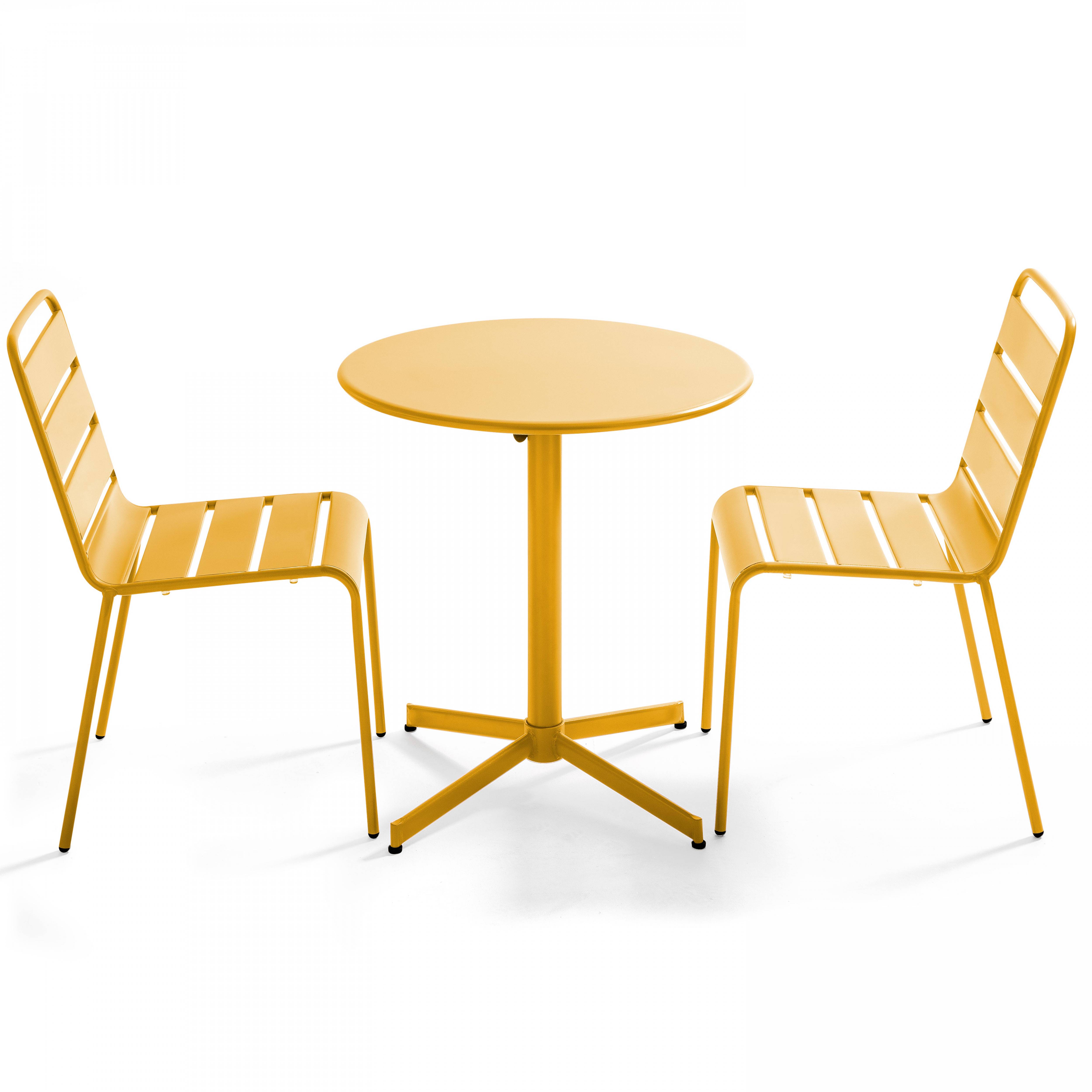 Oviala - Ensemble table de jardin ronde et 2 chaises métal jaune Palavas - Oviala - Imagen 1