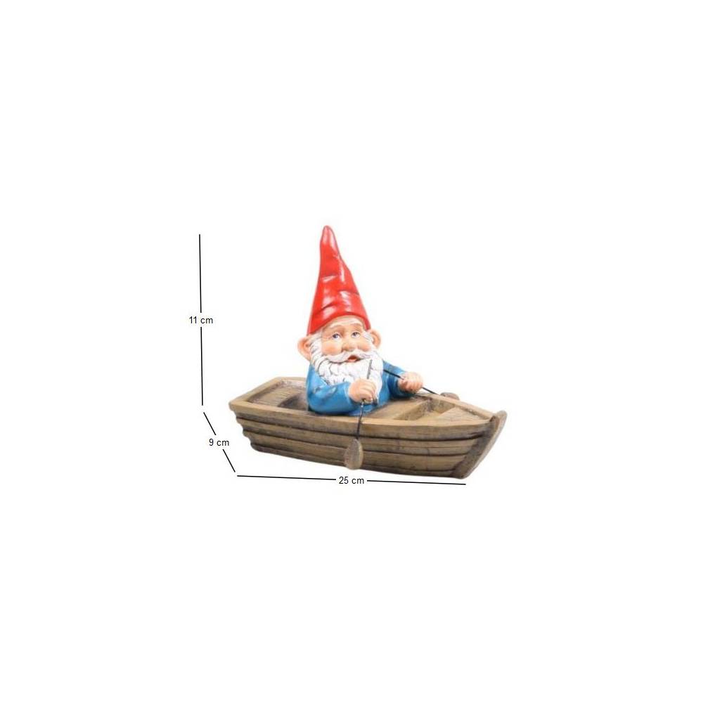 Sid - Nain de jardin en résine ballade sur l'eau Barque assis - Imagen 3