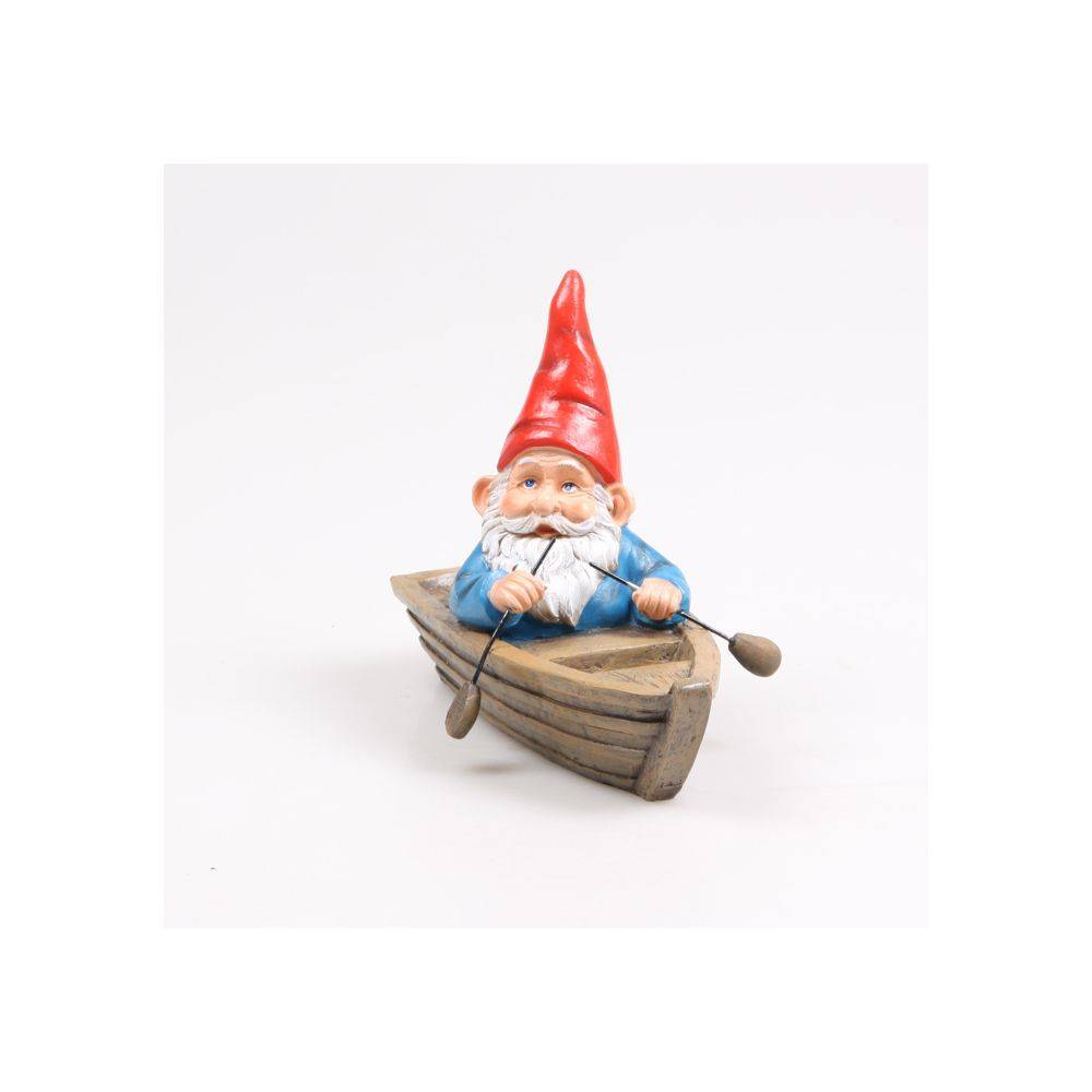 Sid - Nain de jardin en résine ballade sur l'eau Barque assis - Imagen 4