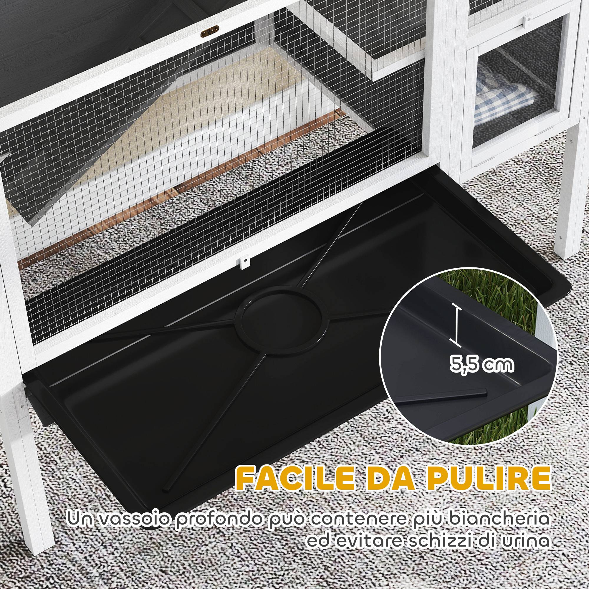 Cage surélevée d'intérieur pour lapins et hamsters, avec plateau amovible et toit ouvrant, grise - Image 8