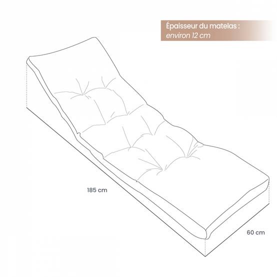 Coussin matelassé pour bain de soleil, transat - 185 x 60 cm - Beige - Linxor - Image 2