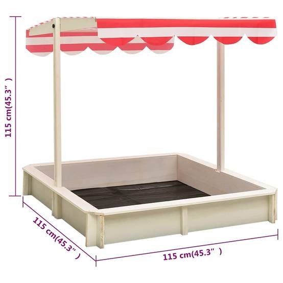 Bac à sable - Maison de jeu pour enfants et toit réglable Bois de sapin Blanc et rouge UV50 - Image 7