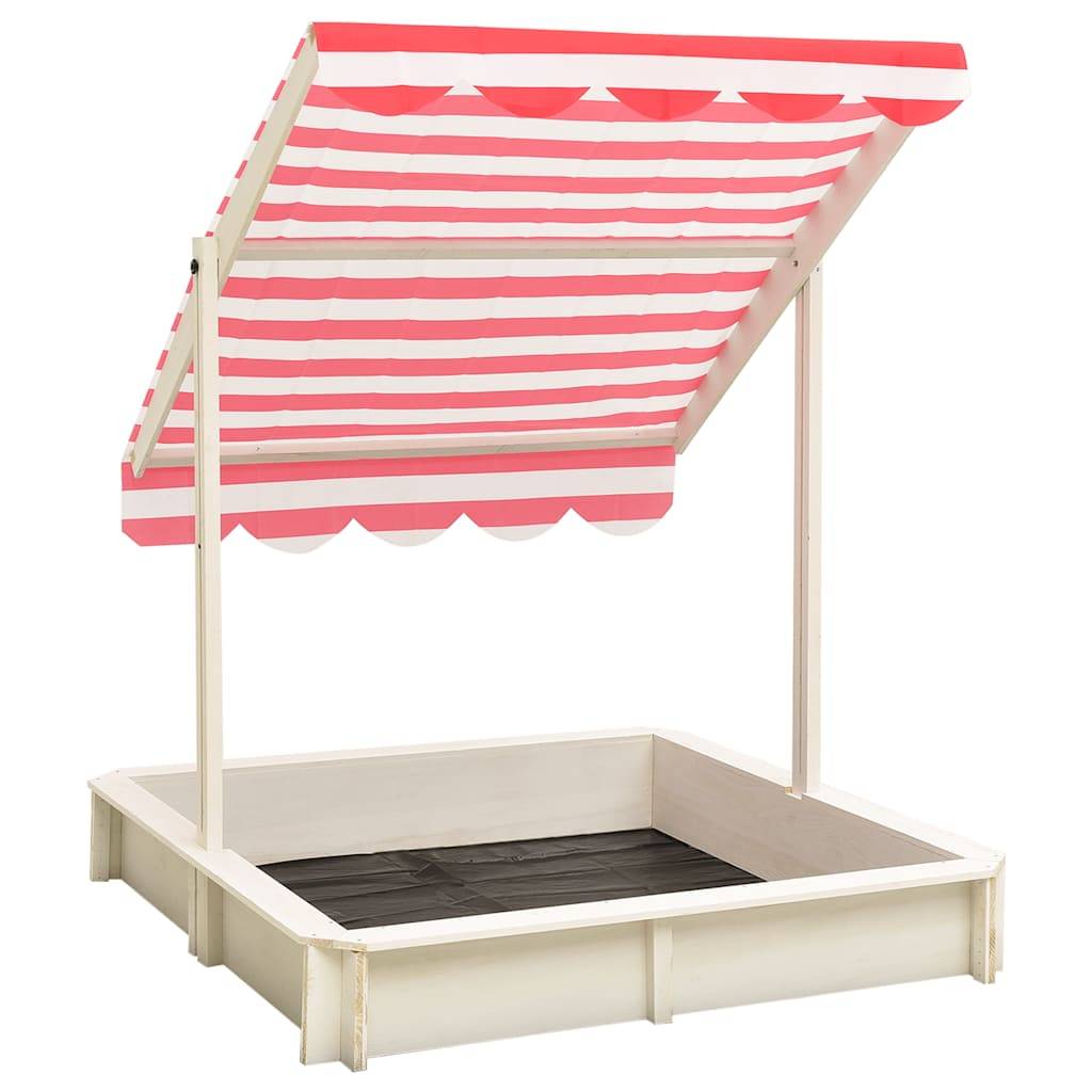 Bac à sable - Maison de jeu pour enfants et toit réglable Bois de sapin Blanc et rouge UV50 - Image 3
