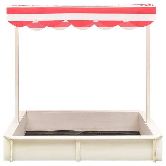 Bac à sable - Maison de jeu pour enfants et toit réglable Bois de sapin Blanc et rouge UV50 - Image 1