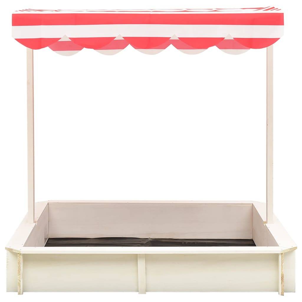 Bac à sable - Maison de jeu pour enfants et toit réglable Bois de sapin Blanc et rouge UV50 - Image 1