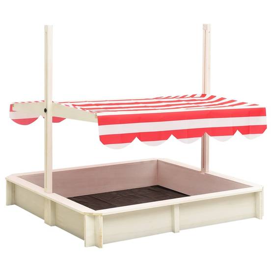 Bac à sable - Maison de jeu pour enfants et toit réglable Bois de sapin Blanc et rouge UV50 - Image 4