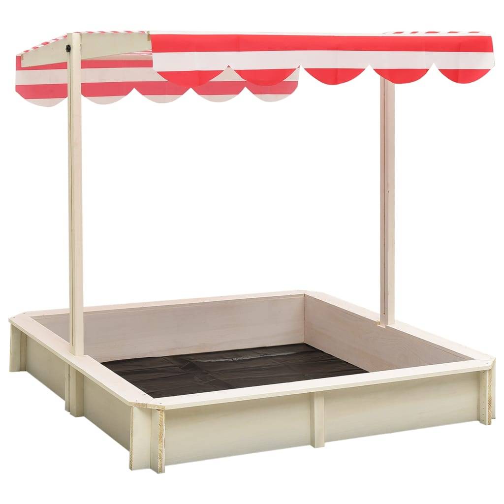 Bac à sable - Maison de jeu pour enfants et toit réglable Bois de sapin Blanc et rouge UV50 - Image 2