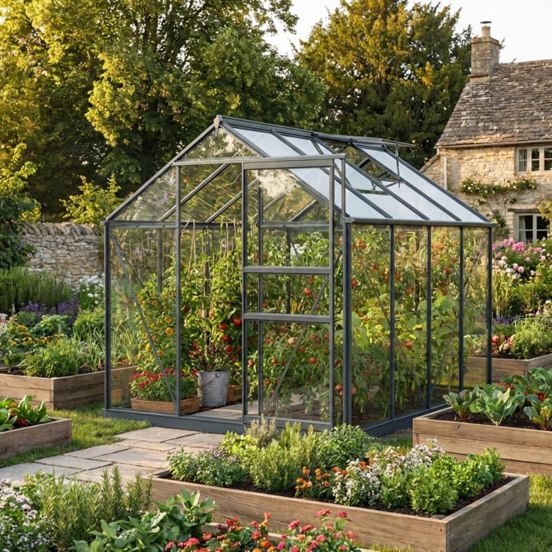 Serre de jardin 4,57m² aluminium anthracite verre trempé 4mm avec embase Green Protect Rinca - Image 1