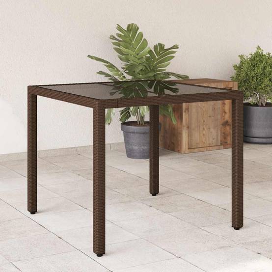 PANGIVO - Table de jardin résine tressée marron verre trempé 90 x 90 x 75 cm - PANGIVO - Image 1