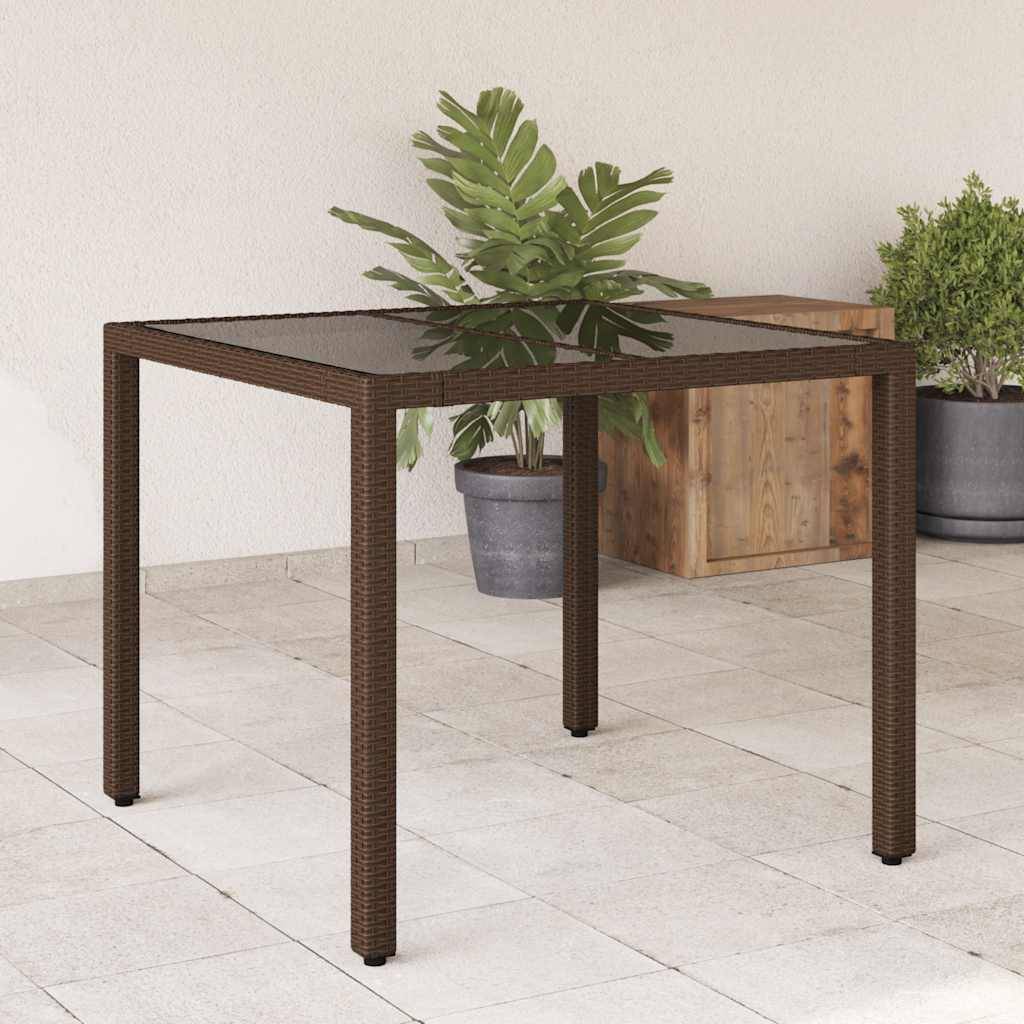 PANGIVO - Table de jardin résine tressée marron verre trempé 90 x 90 x 75 cm - PANGIVO - Image 1