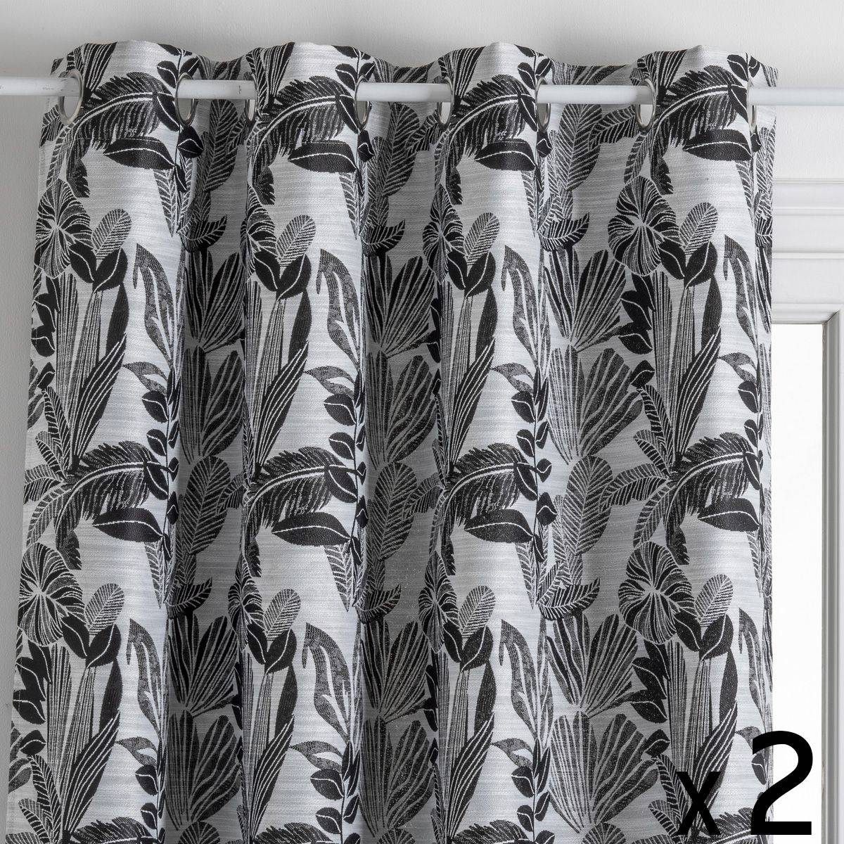 Atmosphera - Lot de 2 Rideaux à  œillets Jacquard Noir 140 x 260 cm - Imagen 1